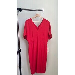 Lewit Women's V-Neck Crepe Dolman Sleeve Dress Red Size 10 $460